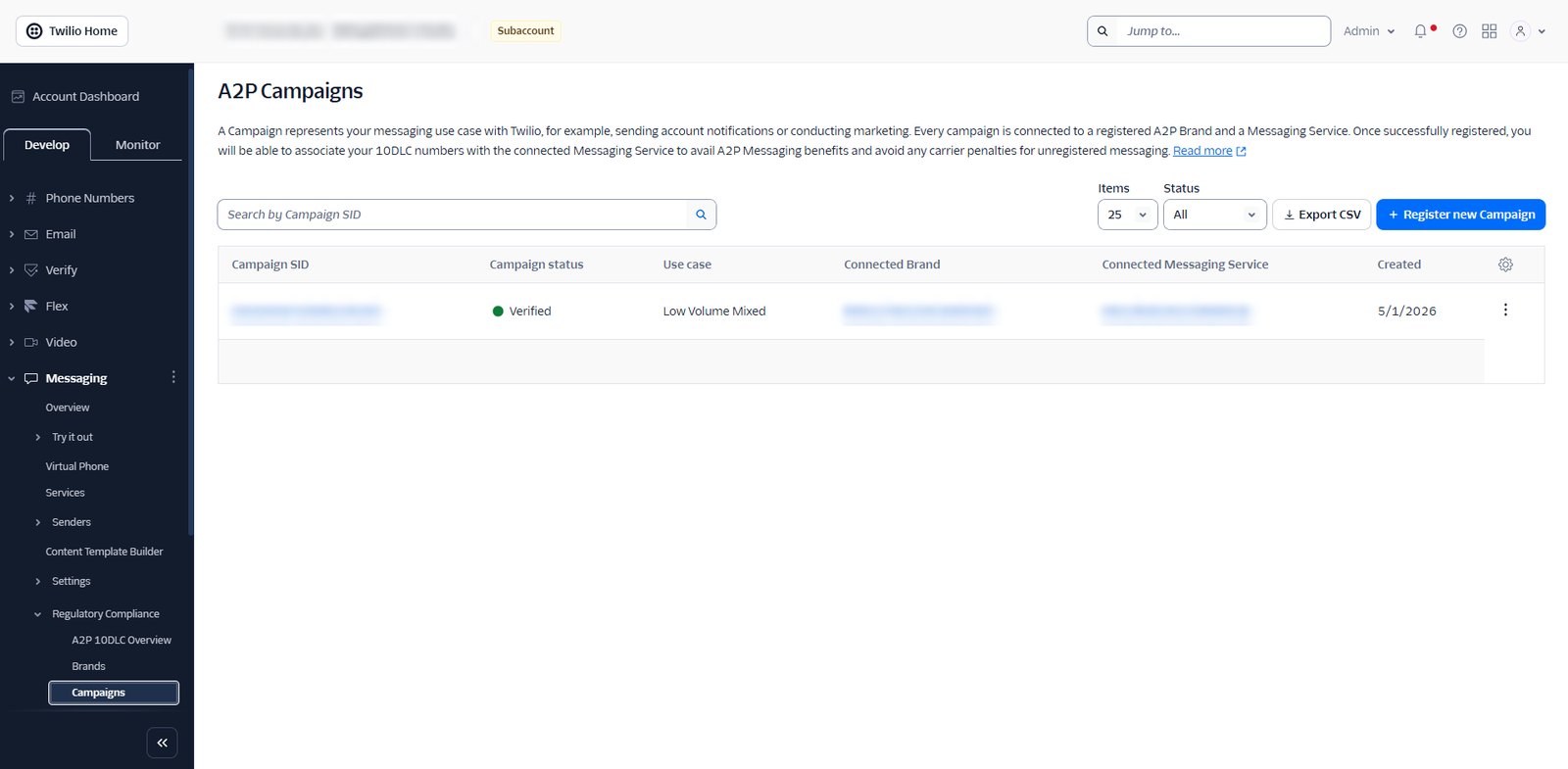 Twilio: A2P campaign verified (Low Volume Mixed)