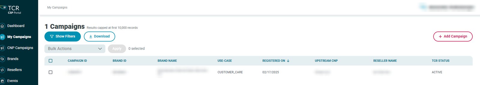 RingCentral, Grasshopper, Dialpad & TCR: TCR CSP portal: campaign active for a family services provider