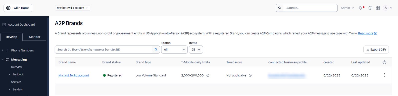 Twilio: Low Volume Standard brand registered